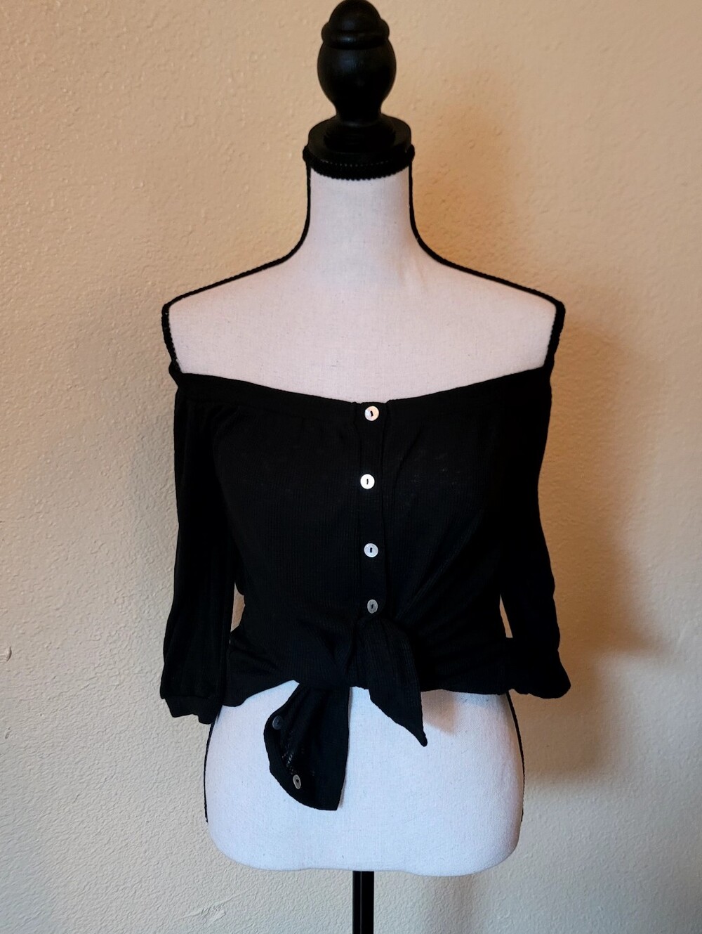 COMBO  2! Forever21 OfftheShoulder BlouseS Small buttondn FrontTie BlackBLUE NEW